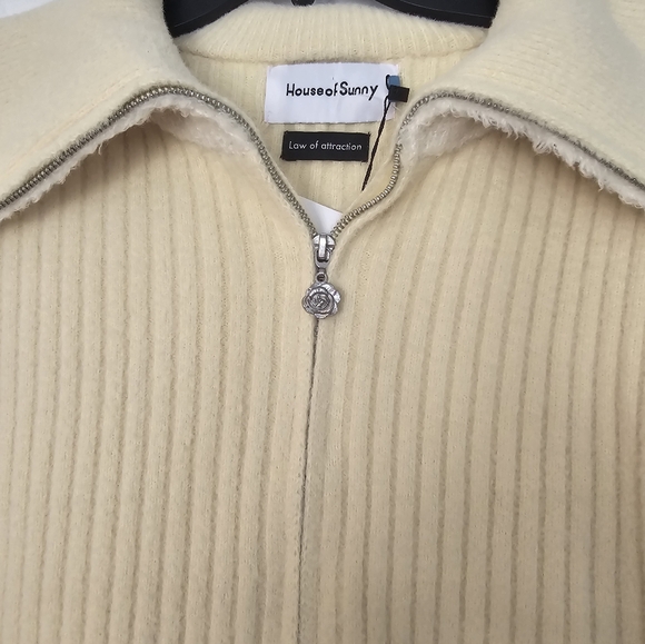 HOUSE OF SUNNY DOUBOR COLLAR PEGGY CROPPED CARDIGAN SZ US 10 UK 14 - Picture 9 of 17